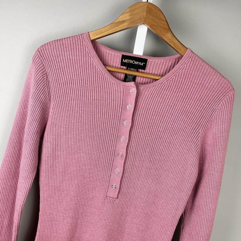 MetroStyle Sweater Dress Womens M Mauve Pink Rib Knit Vintage Y2K Coquette